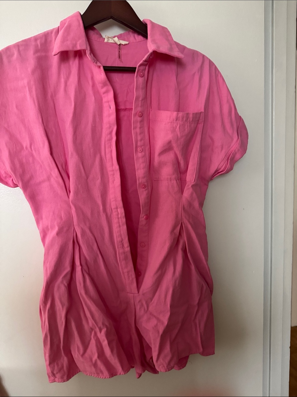 entro Vibrant Pink Short-Sleeve Button front Romper